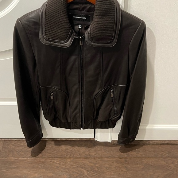 Jones New York Jackets & Blazers - Jones New York Dark Brown Jacket with Ribbed Collar